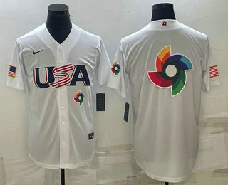 Mens USA Baseball 2023 White World Baseball Big Logo With Patch Classic Replica Stitched Jerseys->2023 world baseball classic->MLB Jersey